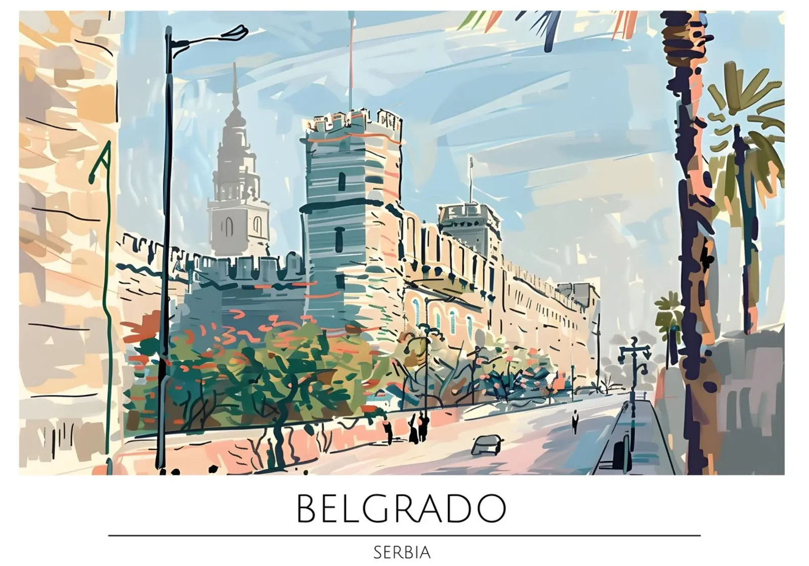 Poster retrò della Fortezza Kalemegdan di Belgrado tela con Cornice a cassetta da homdeco