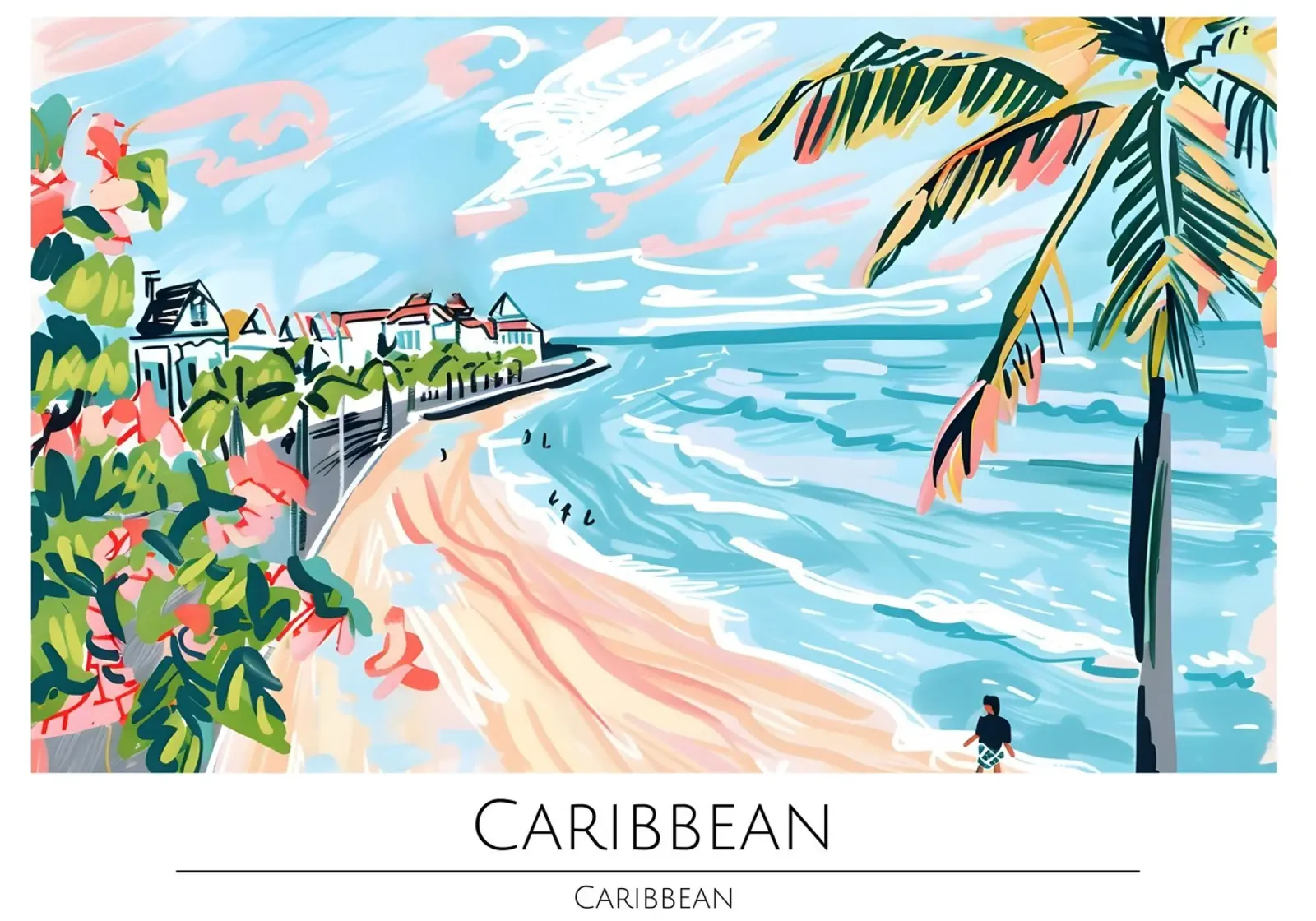 Poster di viaggio vintage sulla spiaggia dei Caraibi poster con telaio in plastica da homdeco
