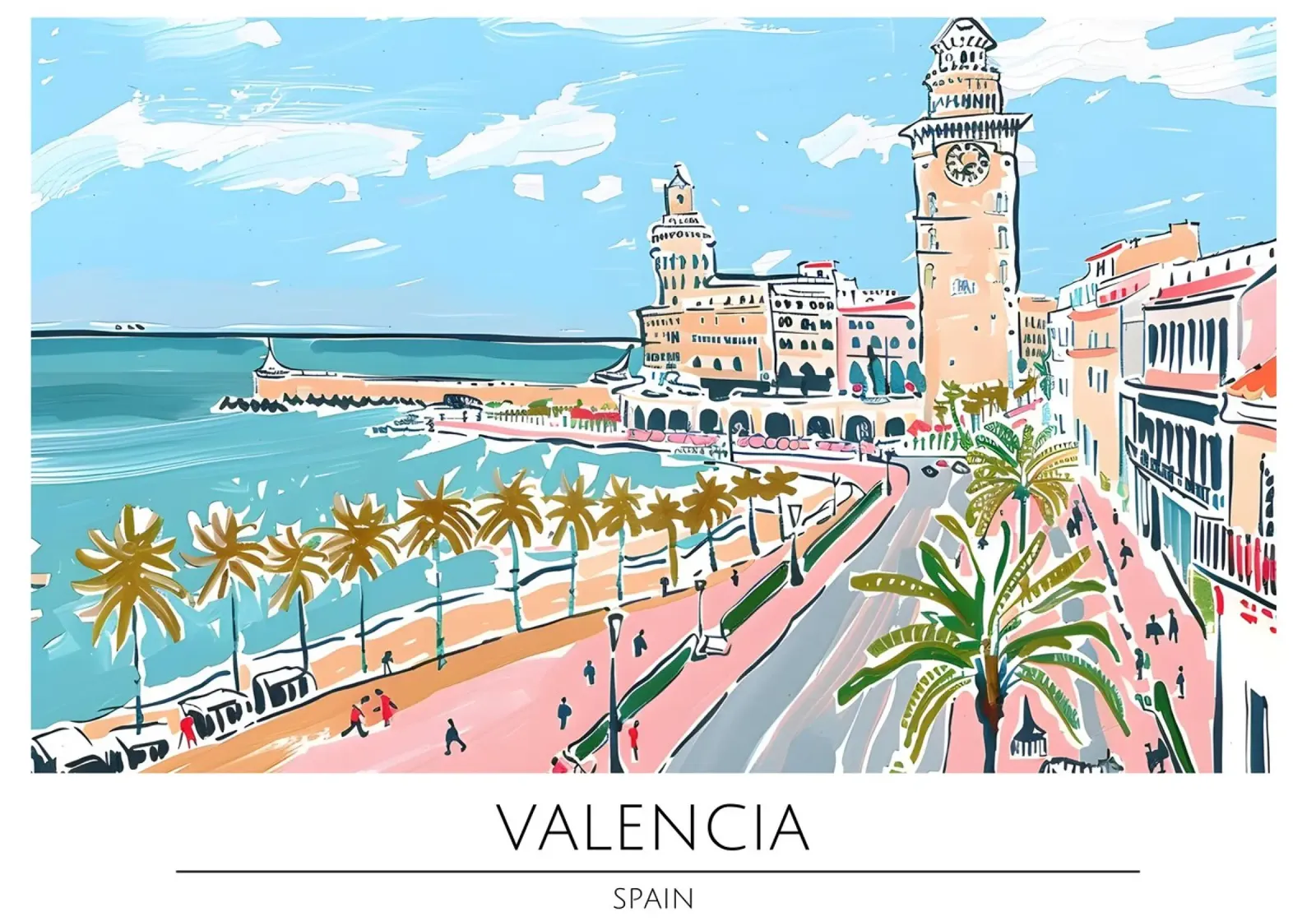 Valencia Spanje Haven Retro Reis Poster canvas met Baklijst van homdeco