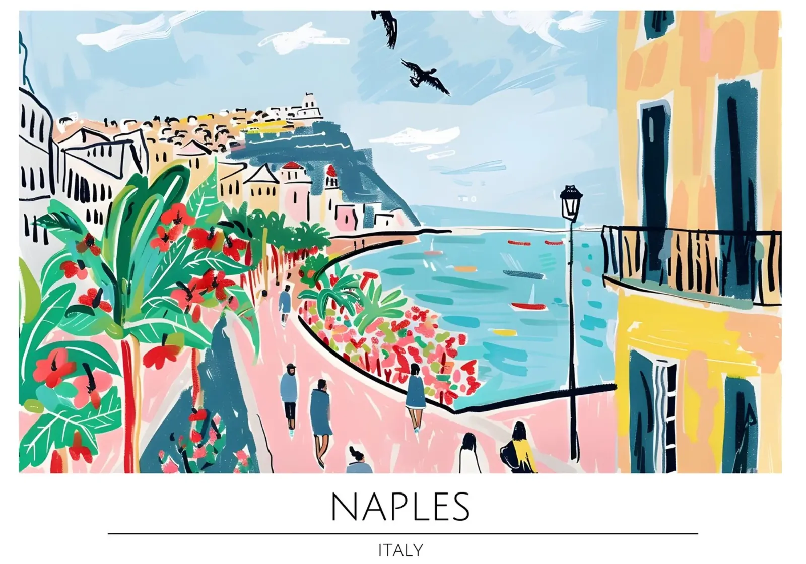 Napels Italië Kuststad Retro Reisposter canvas met Baklijst van homdeco