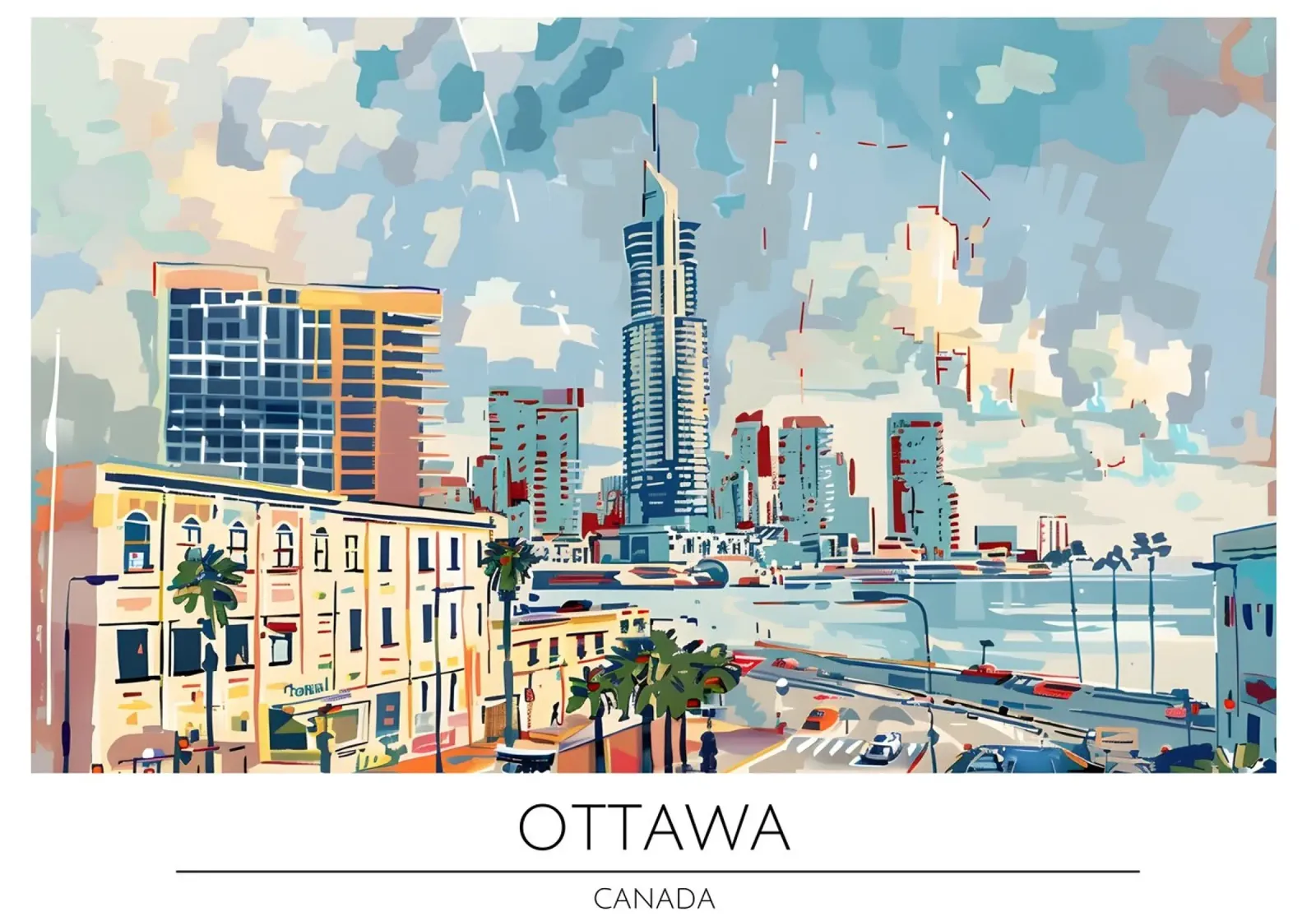 Ottawa Canada Skyline Retro Reis Poster canvas met Baklijst van homdeco
