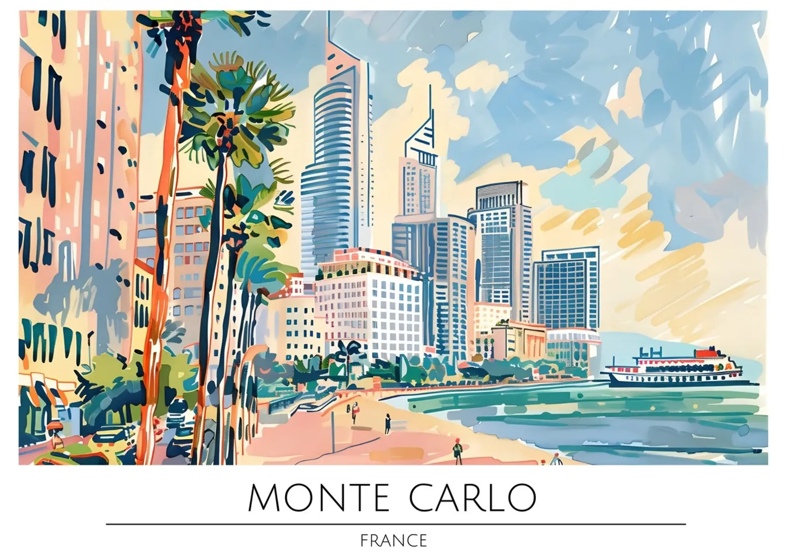 Monte Carlo Monaco Skyline Retro Poster poster con telaio in plastica da homdeco