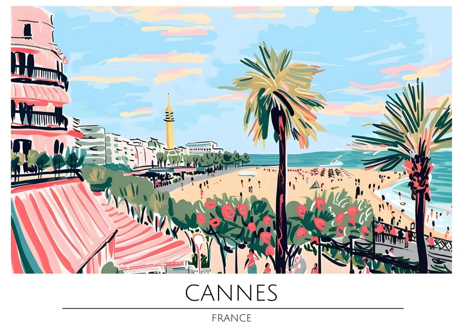 Poster di viaggio retrò di Cannes Costa Azzurra poster con telaio in legno da homdeco