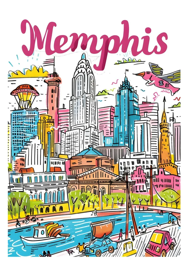 Poster della città a cartoni animati di Memphis Tennessee poster da homdeco