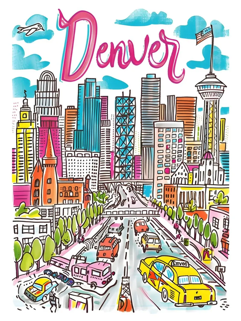 Poster della città di Denver Colorado tela con Cornice a cassetta da homdeco