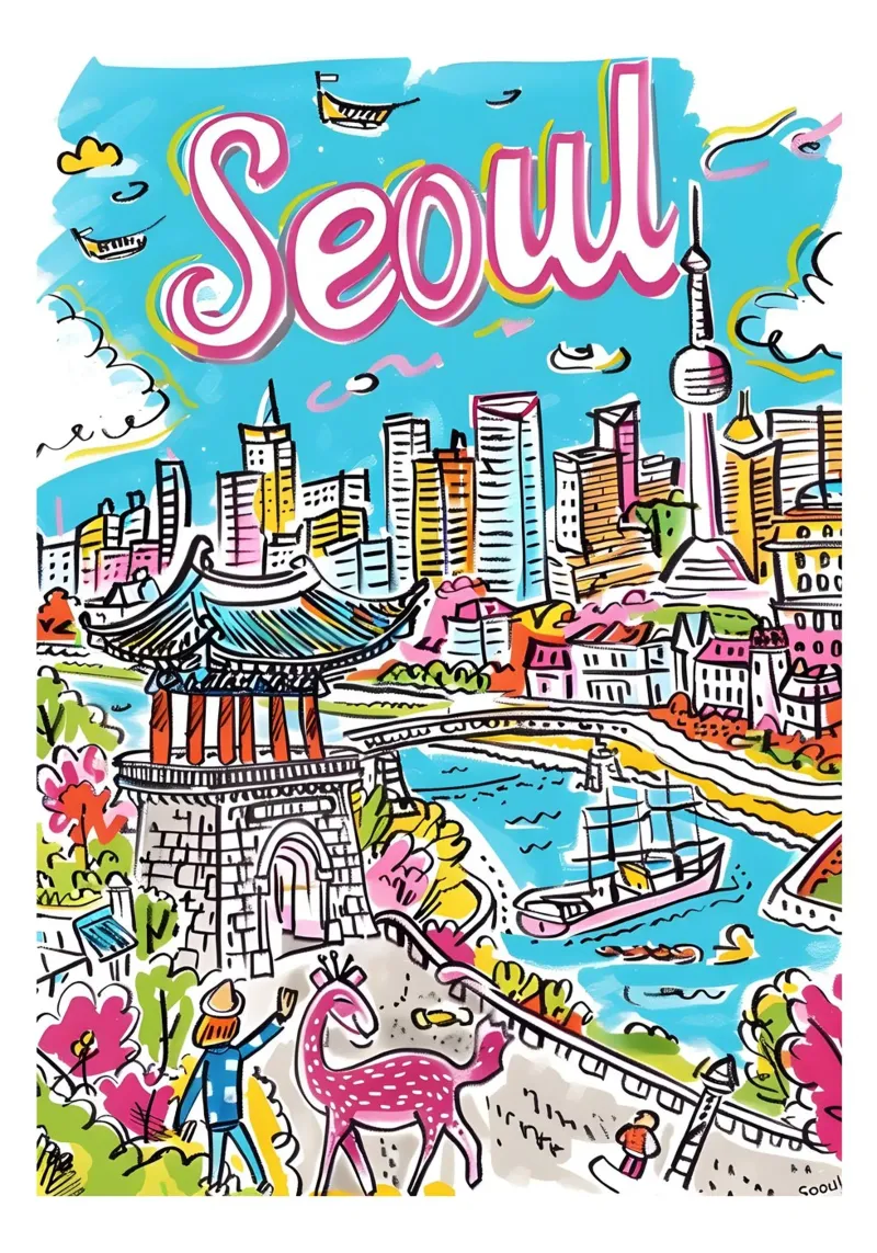 Poster della città di Seul, Corea del Sud poster con telaio in legno da homdeco