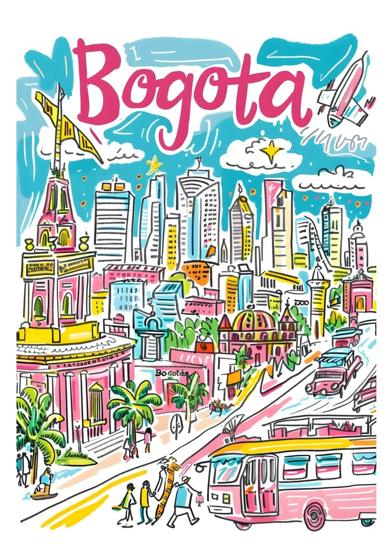 Bogota Stadsgezicht Kunst, Colombia Reisposter canvas met Baklijst van homdeco