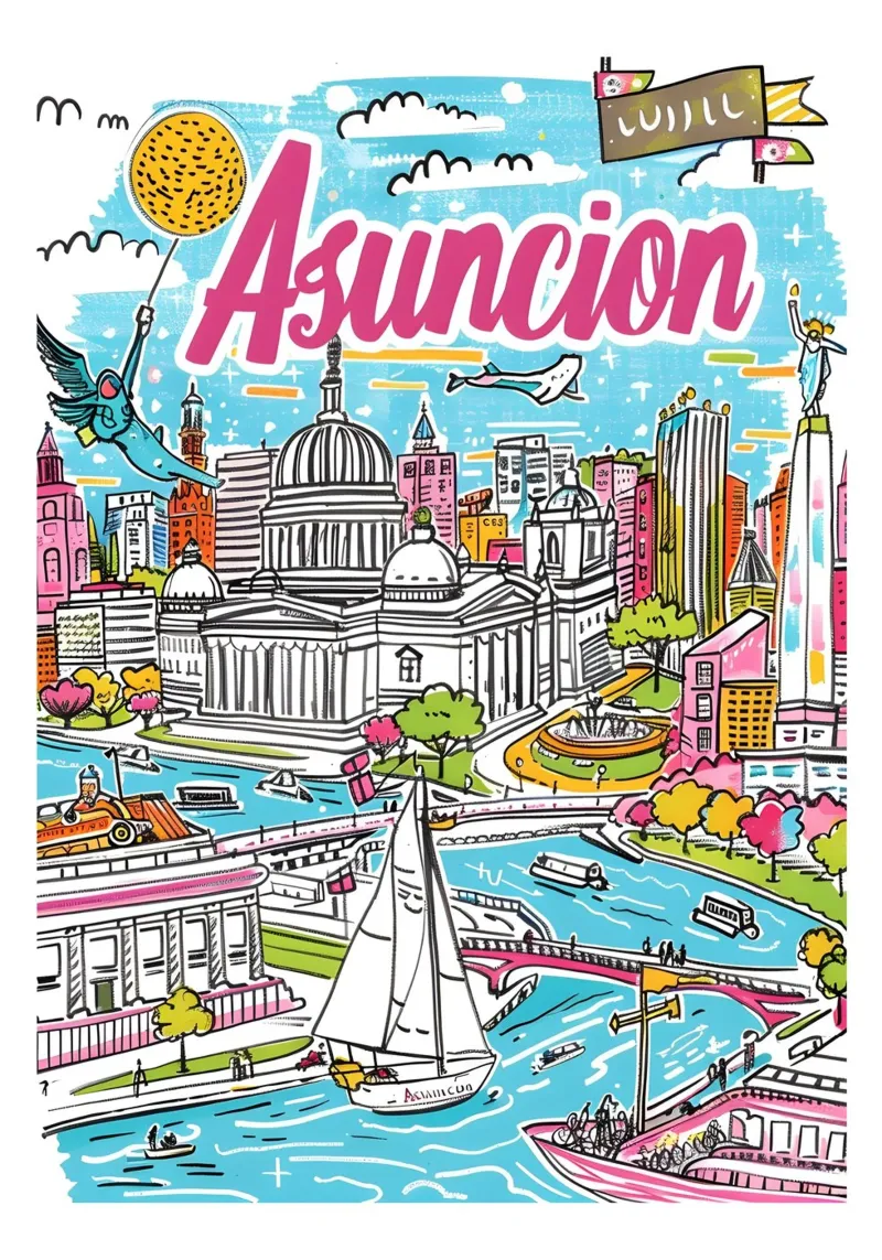 Asuncion Paraguay Stadsgezicht, Reisafdruk Poster canvas met Baklijst van homdeco