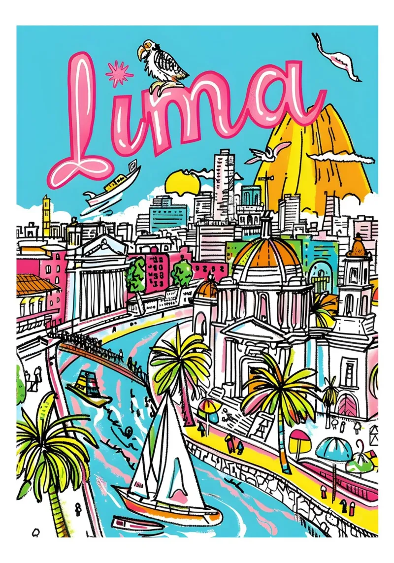 Lima Peru Reiskunst, Zuid-Amerika Poster Print canvas met Baklijst van homdeco