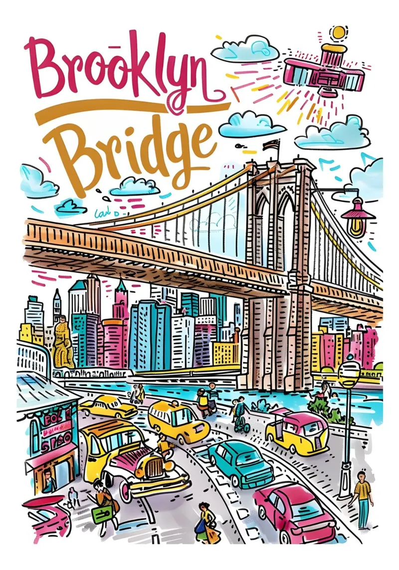 Brooklyn Bridge NYC, Stadsgezicht Pop Art Poster canvas met Baklijst van homdeco