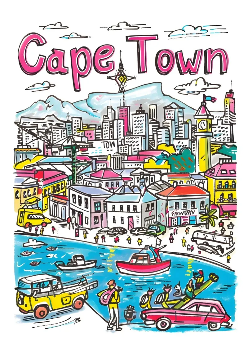 Kaapstad Zuid-Afrika Kunst, Reisafdruk Poster canvas met Baklijst van homdeco