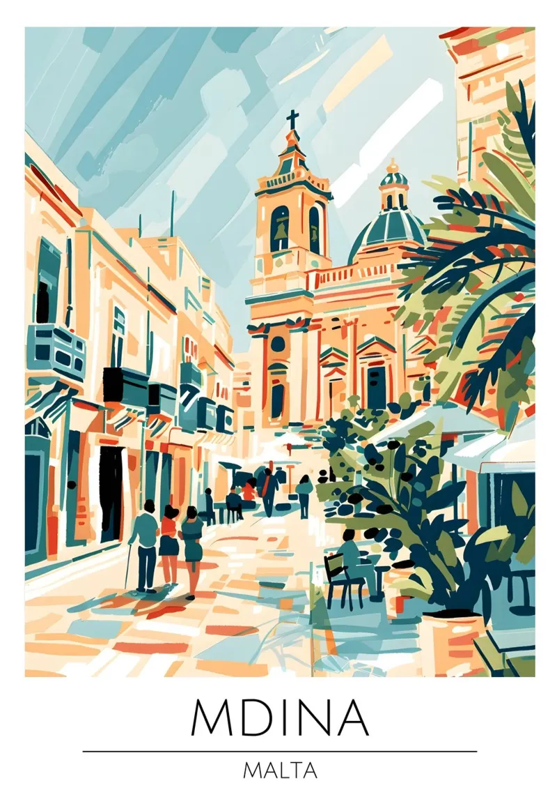 Mdina Malta, Stadsgezicht Abstracte Kunstdruk canvas met Baklijst van homdeco