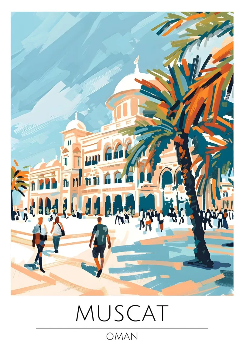 Muscat Oman Abstracte Kunst, Stad Reisposter canvas met Baklijst van homdeco