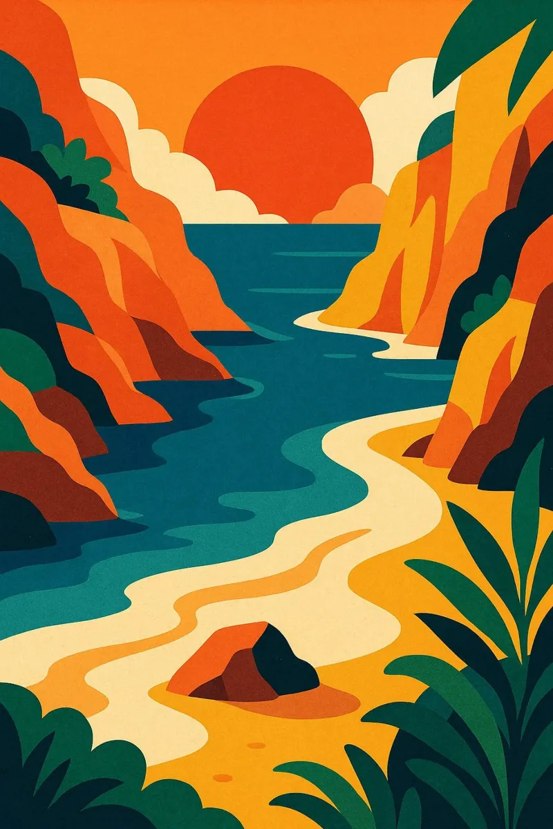 Crique - Fuga colorata poster con telaio in legno da JETLAG | affiches voyage