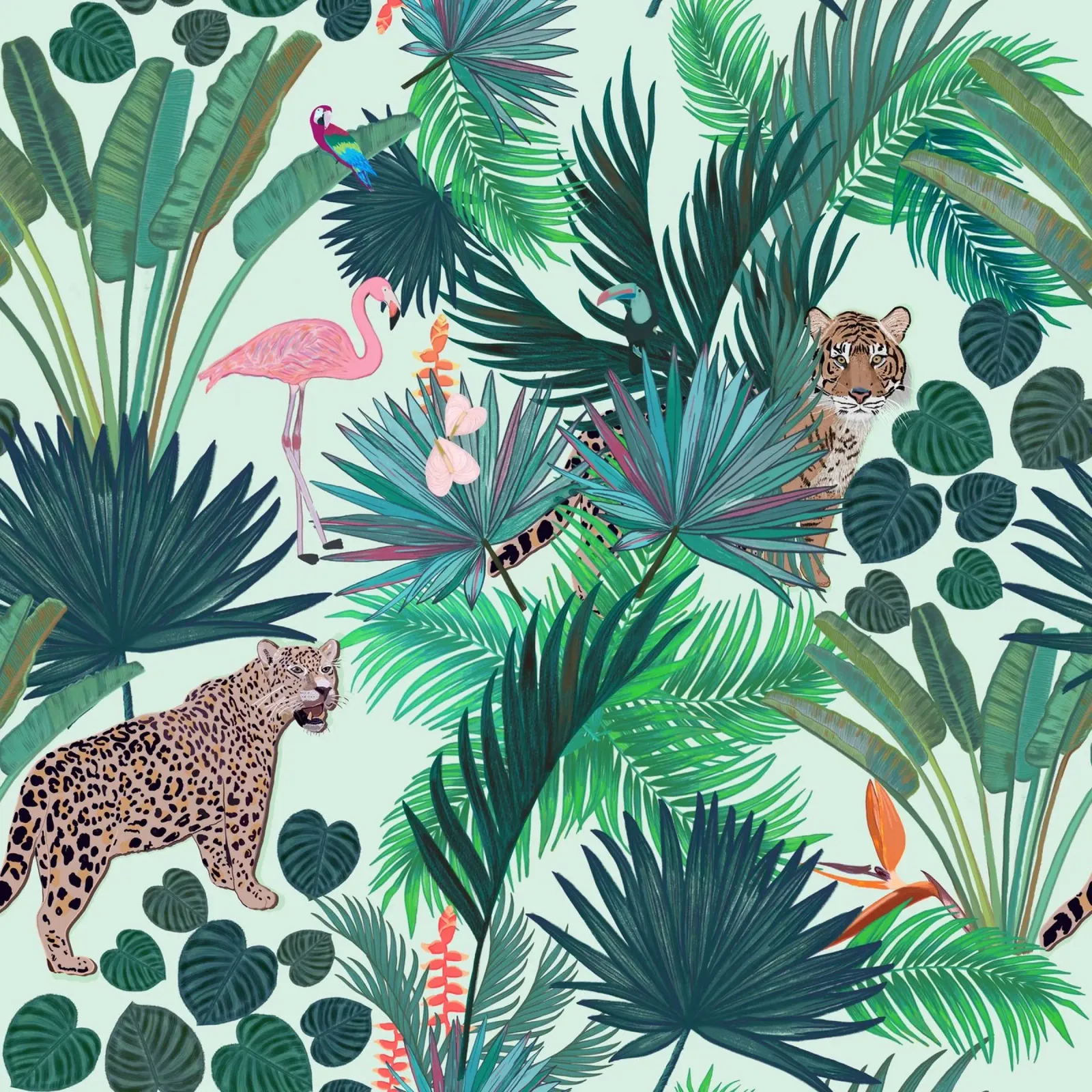 Rain forest and tiger forest summer pattern canvas by gulsengunel