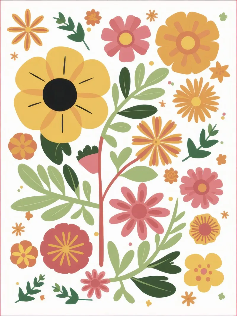 Folk Art Daisy Pattern poster de Luna Aura
