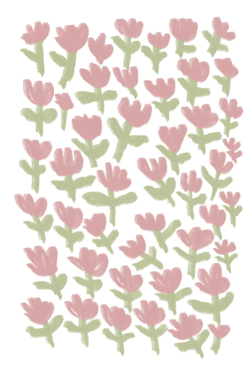 Abstract roze en groen bloemenpatroon canvas met Baklijst van Melloi Art Print