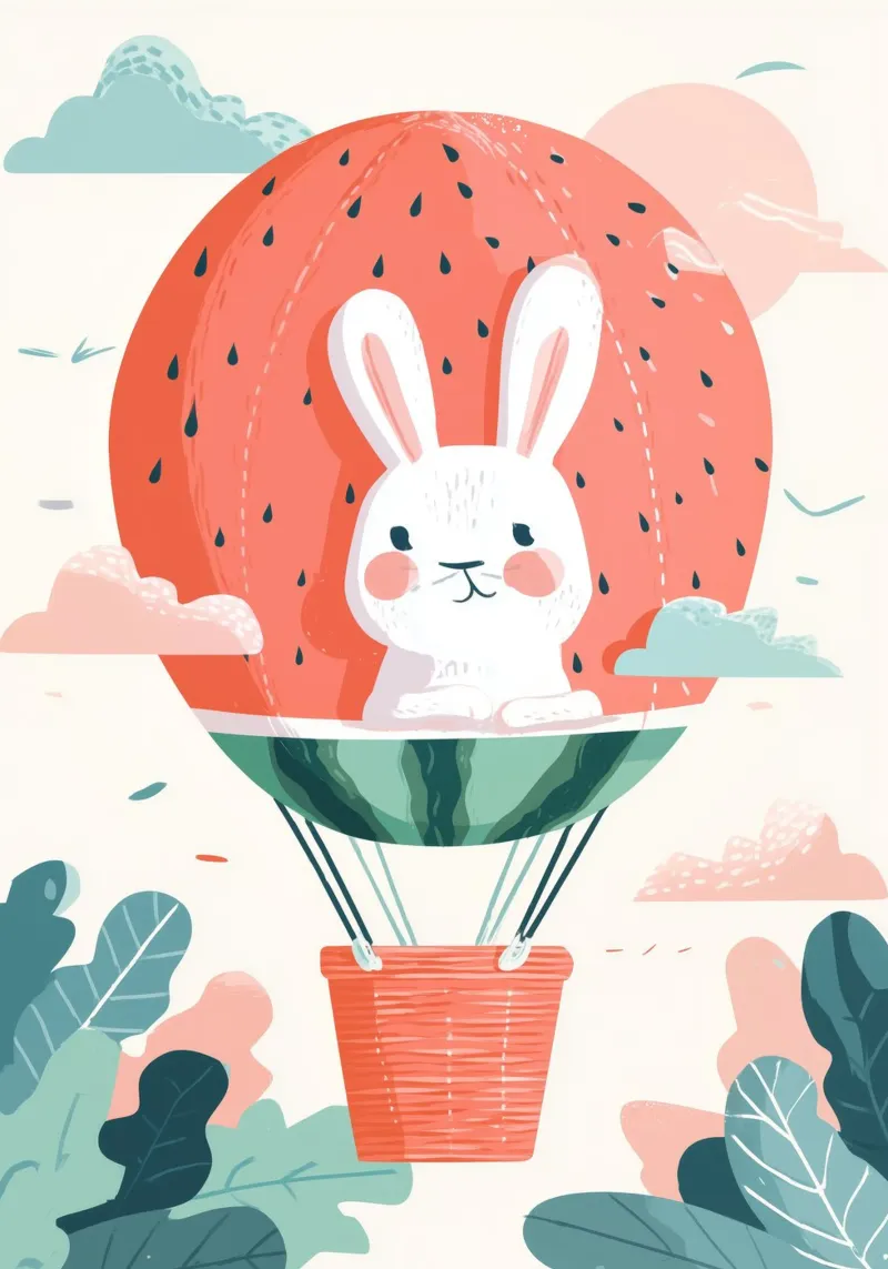 Bunny Balloon Adventure poster con telaio in alluminio da Kiara