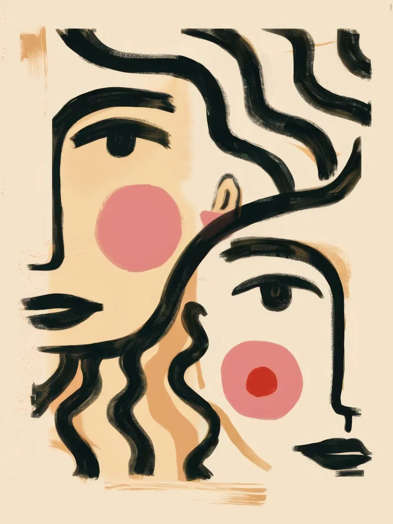 Due volti astratti poster con telaio in alluminio da Irish Strokes