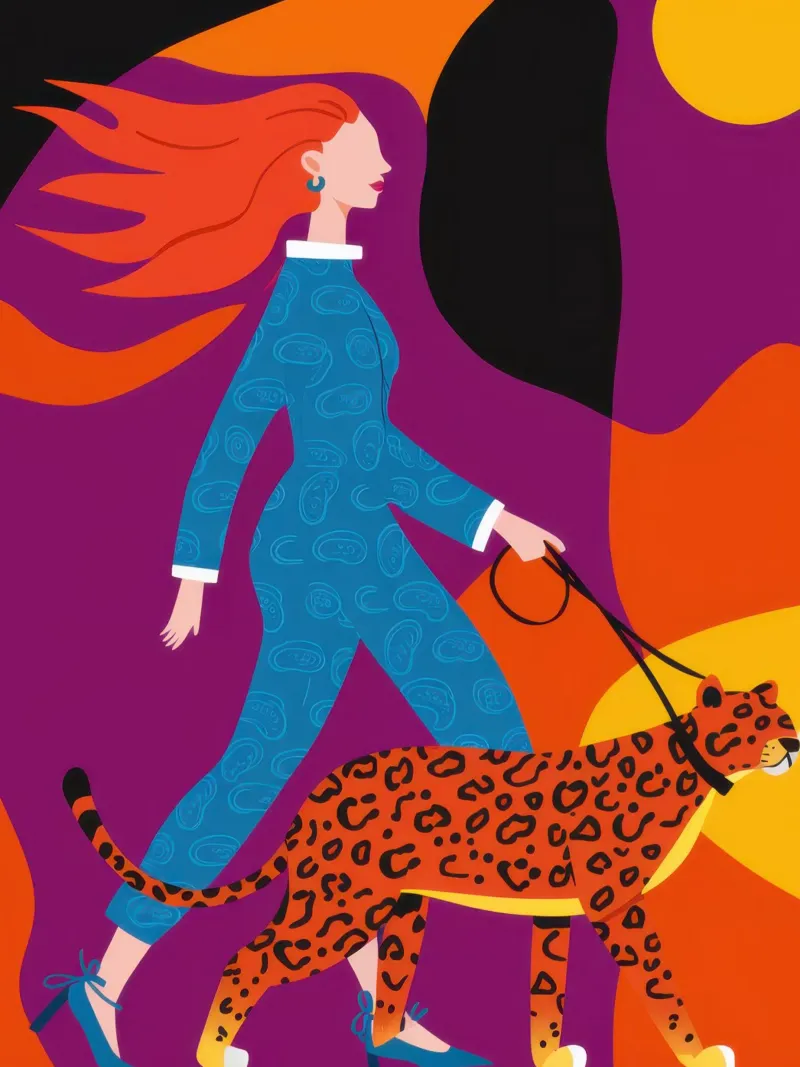 Donna che cammina con il leopardo poster da Irish Strokes