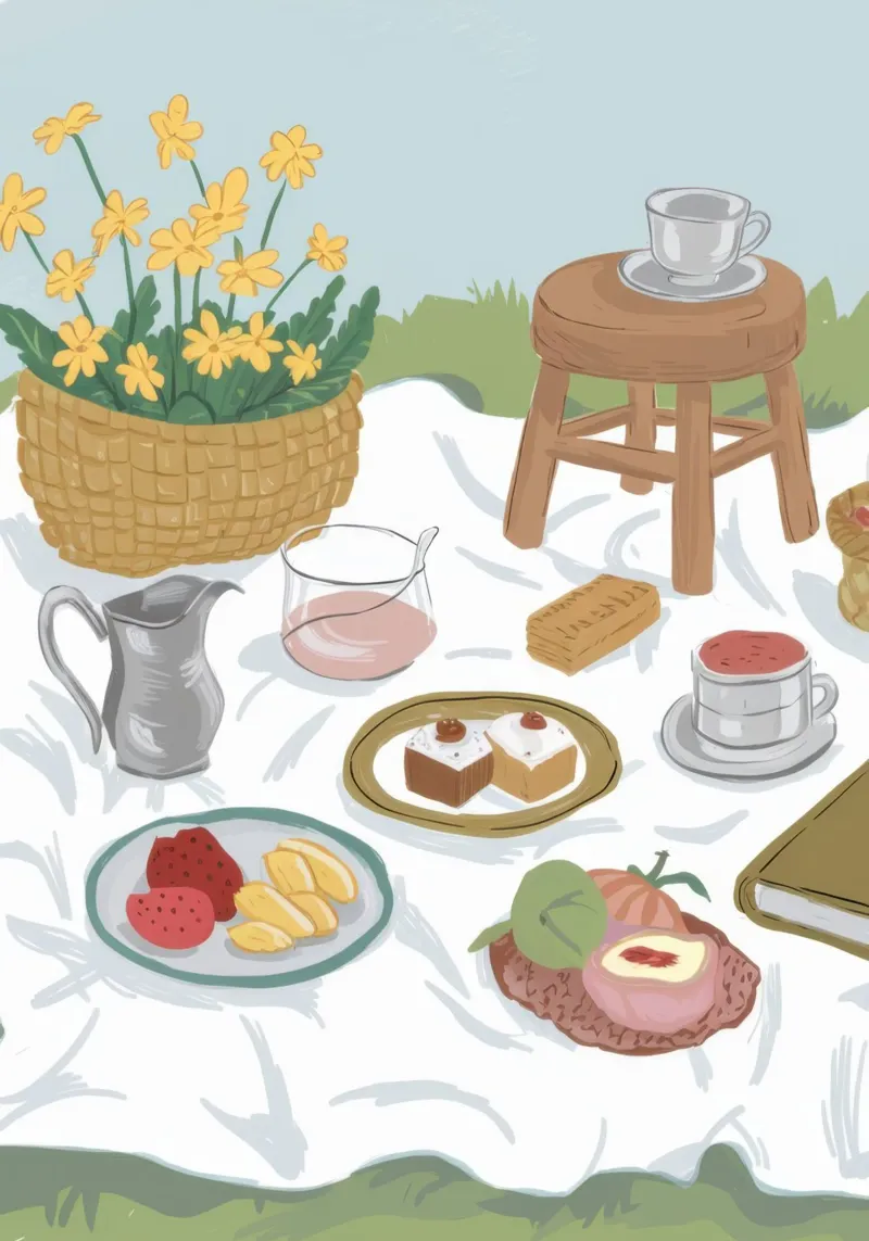 A Stool Top Picnic poster con telaio in alluminio da Luna Aura