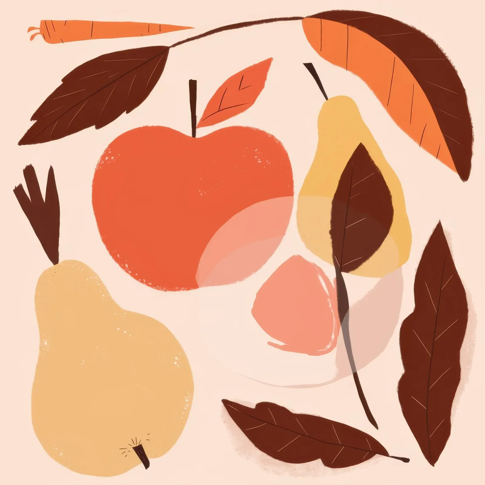 Frutta d'autunno astratta poster con telaio in plastica da Irish Strokes
