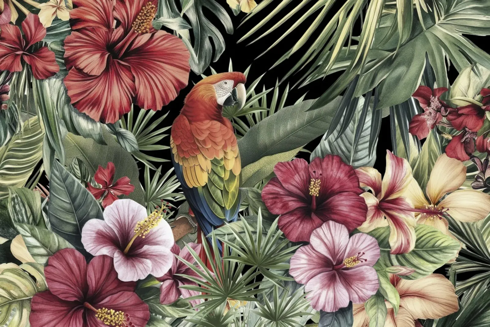 Sogni tropicali d'altri tempi Paradiso dei pappagalli poster con telaio in alluminio da Andrea Haase Vintage World