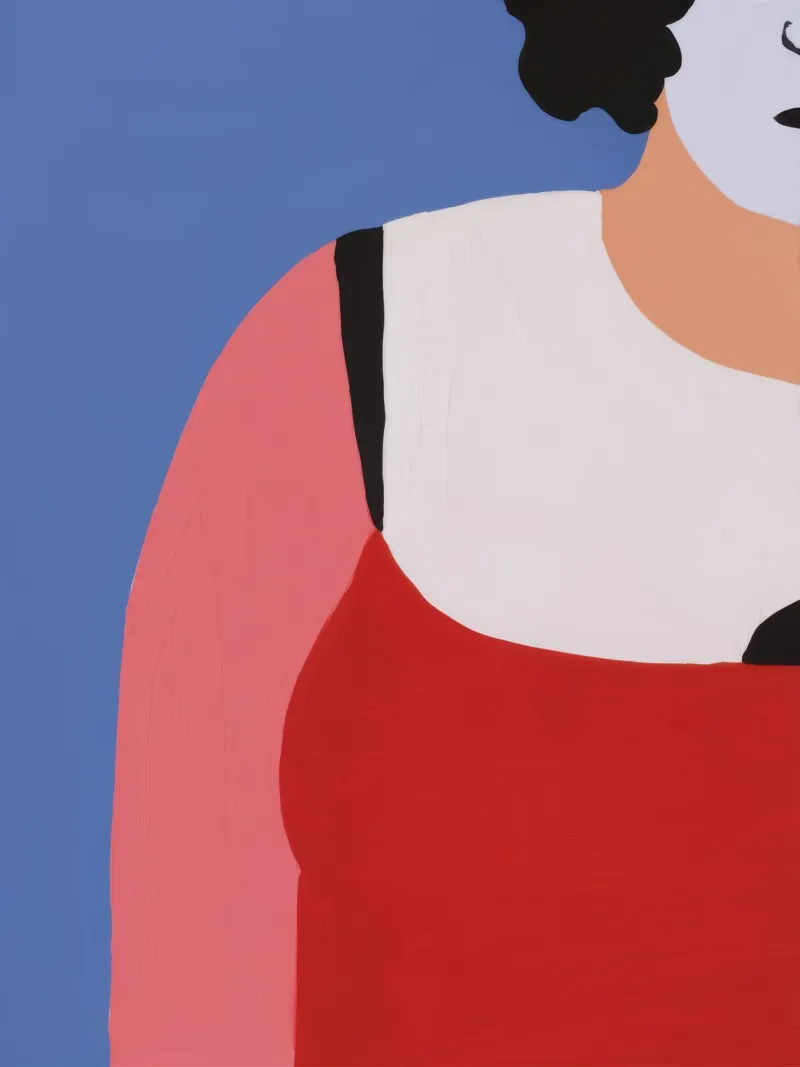 Profilo della donna in rosso poster con telaio in alluminio da Irish Strokes