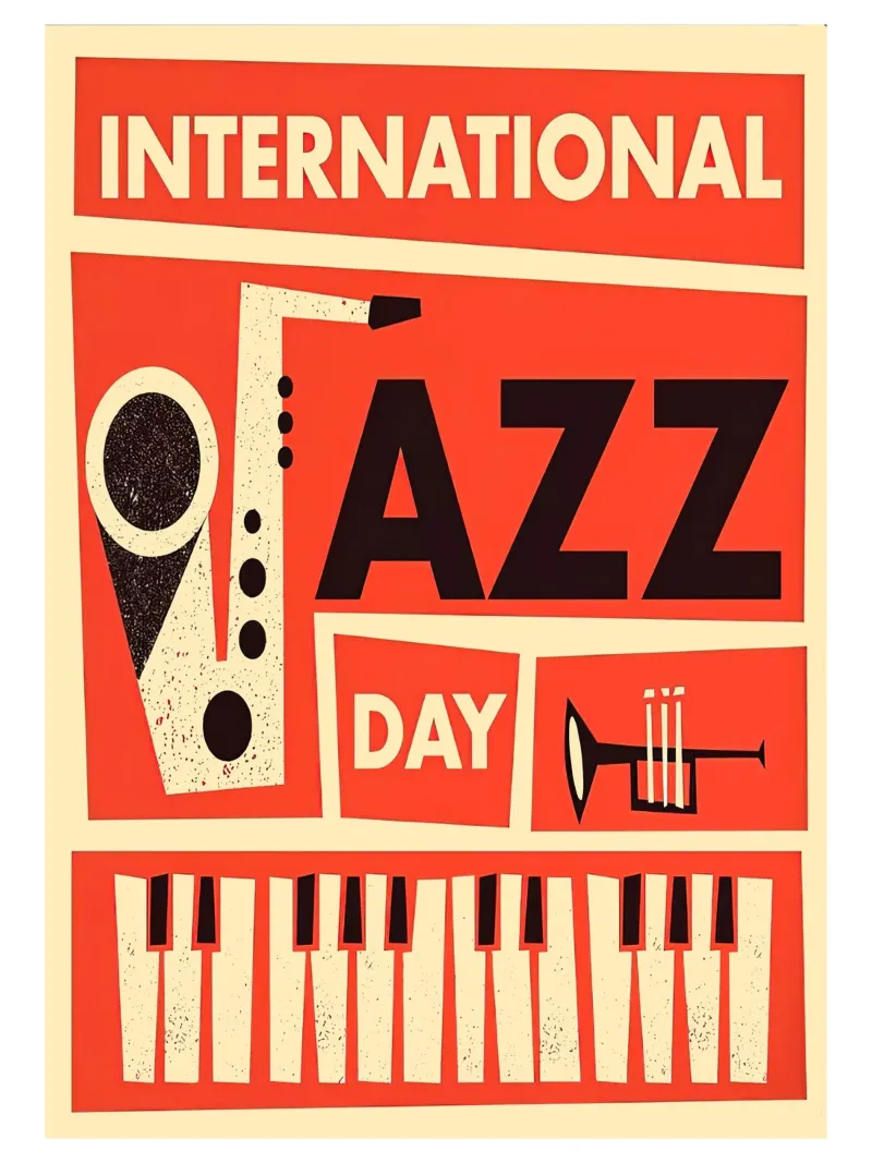 Giornata del jazz in stile vintage poster con telaio in legno da Music Fest