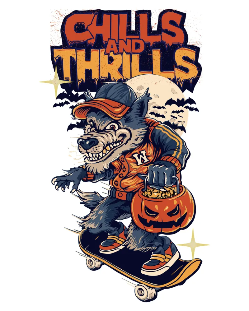 brividi brividi lupo skate halloween poster con telaio in legno da muhidines