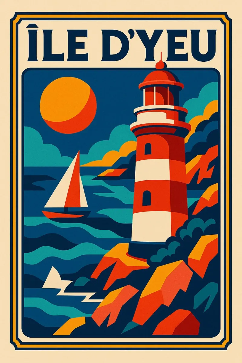ÎLE D'YEU - Il faro rosso che si affaccia sull'Atlantico poster con telaio in alluminio da JETLAG | affiches voyage