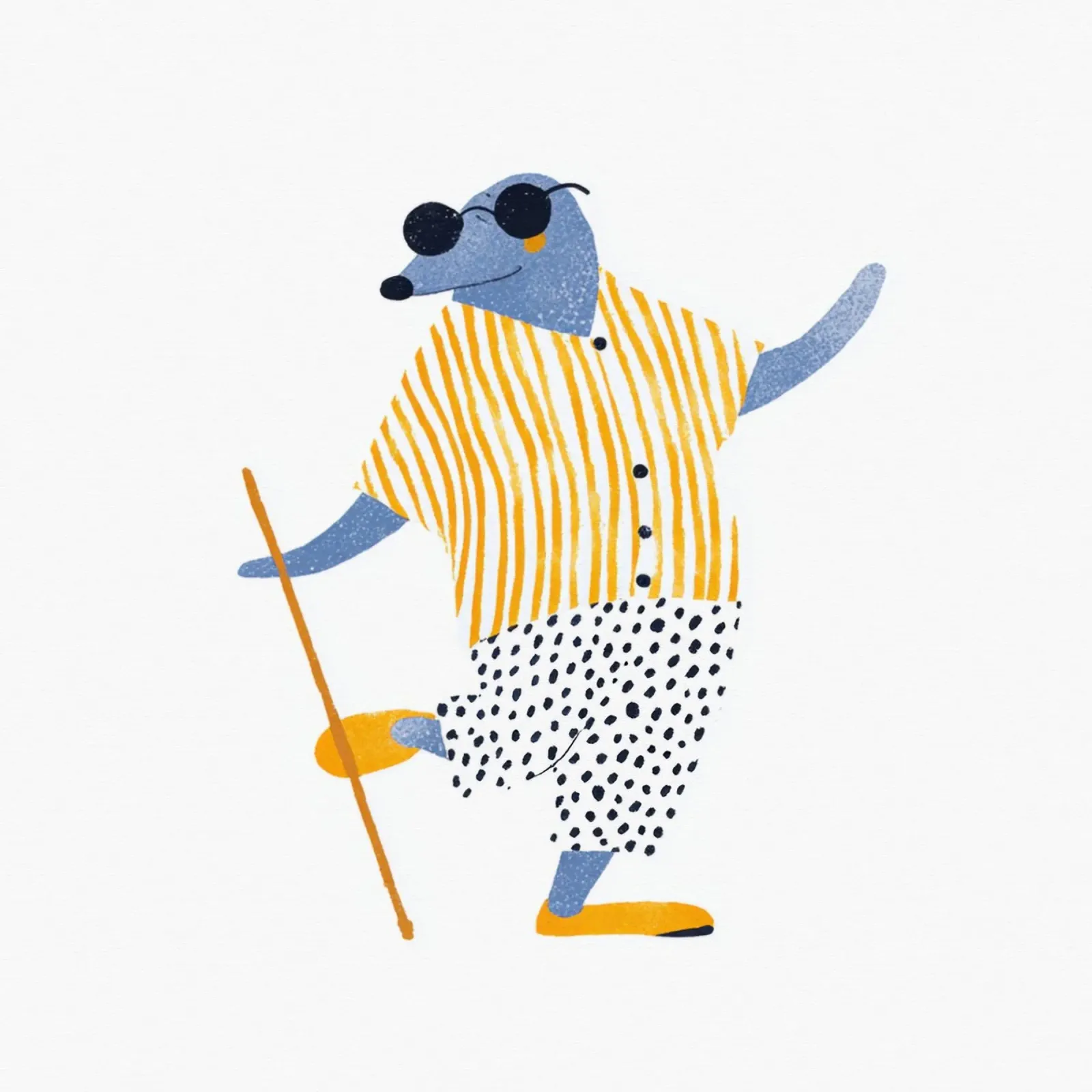 Elegante talpa cieca con bastone camicia a righe gialle bambini Art poster da Modern Muse