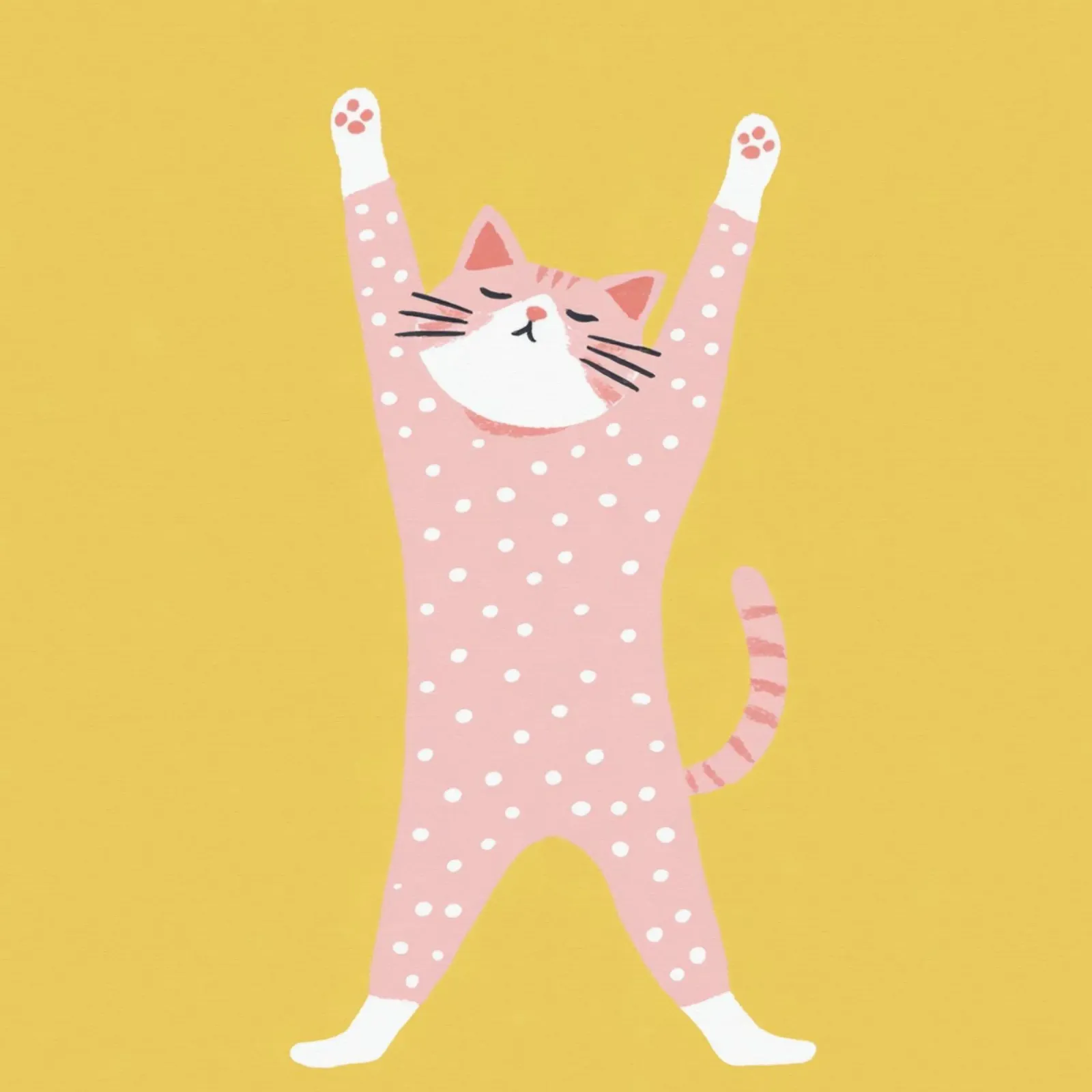Polka Dot Kat reikt omhoog Minimal Scandinavische kinderkunst canvas met Baklijst van Modern Muse