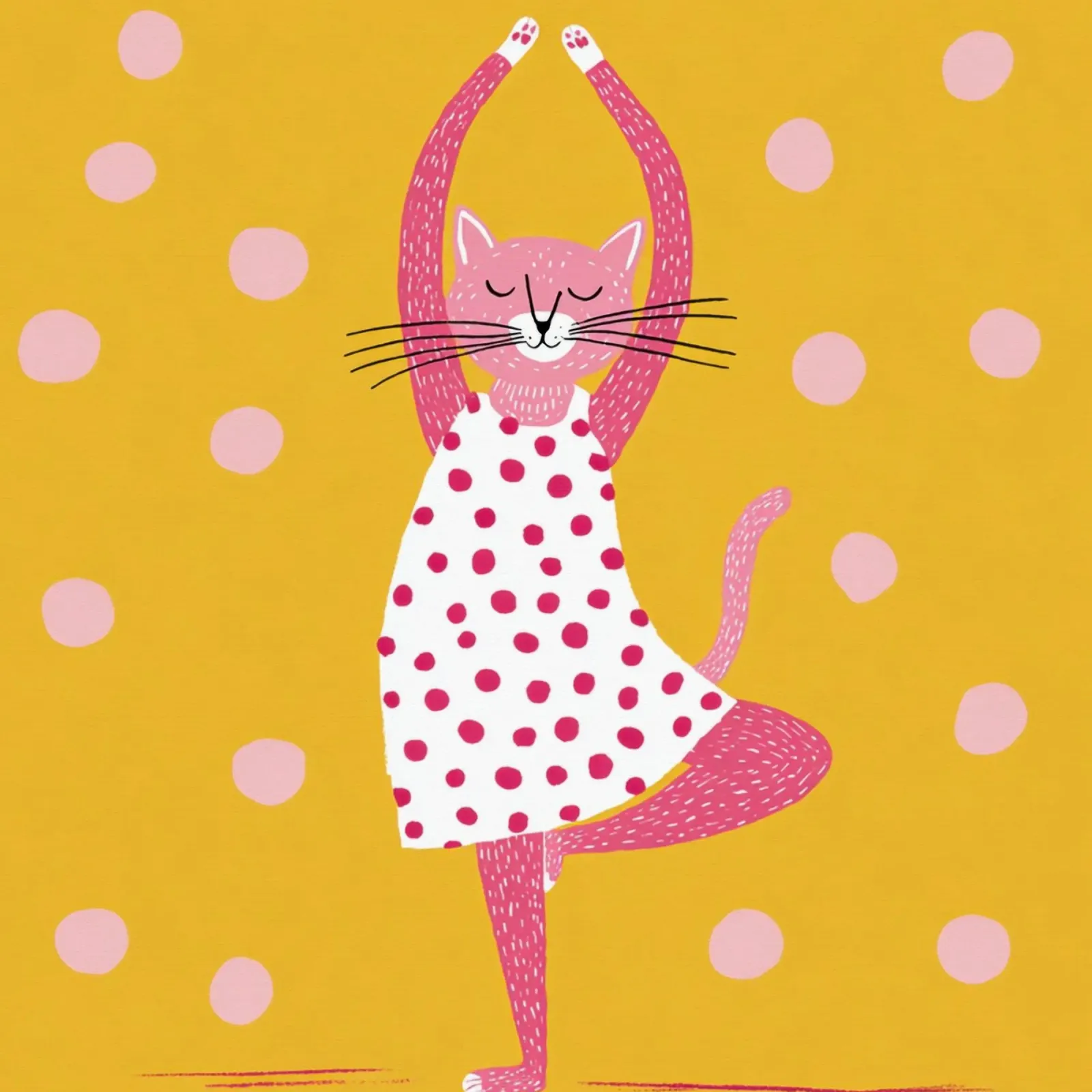 Gatto a pois in posizione yoga rosa per bambini Arte scandinava poster da Modern Muse