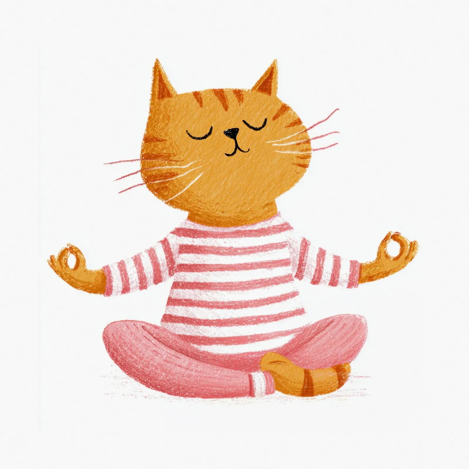 Gatto a strisce che medita Calma Bambini Illustrazione scandinava poster con telaio in plastica da Modern Muse