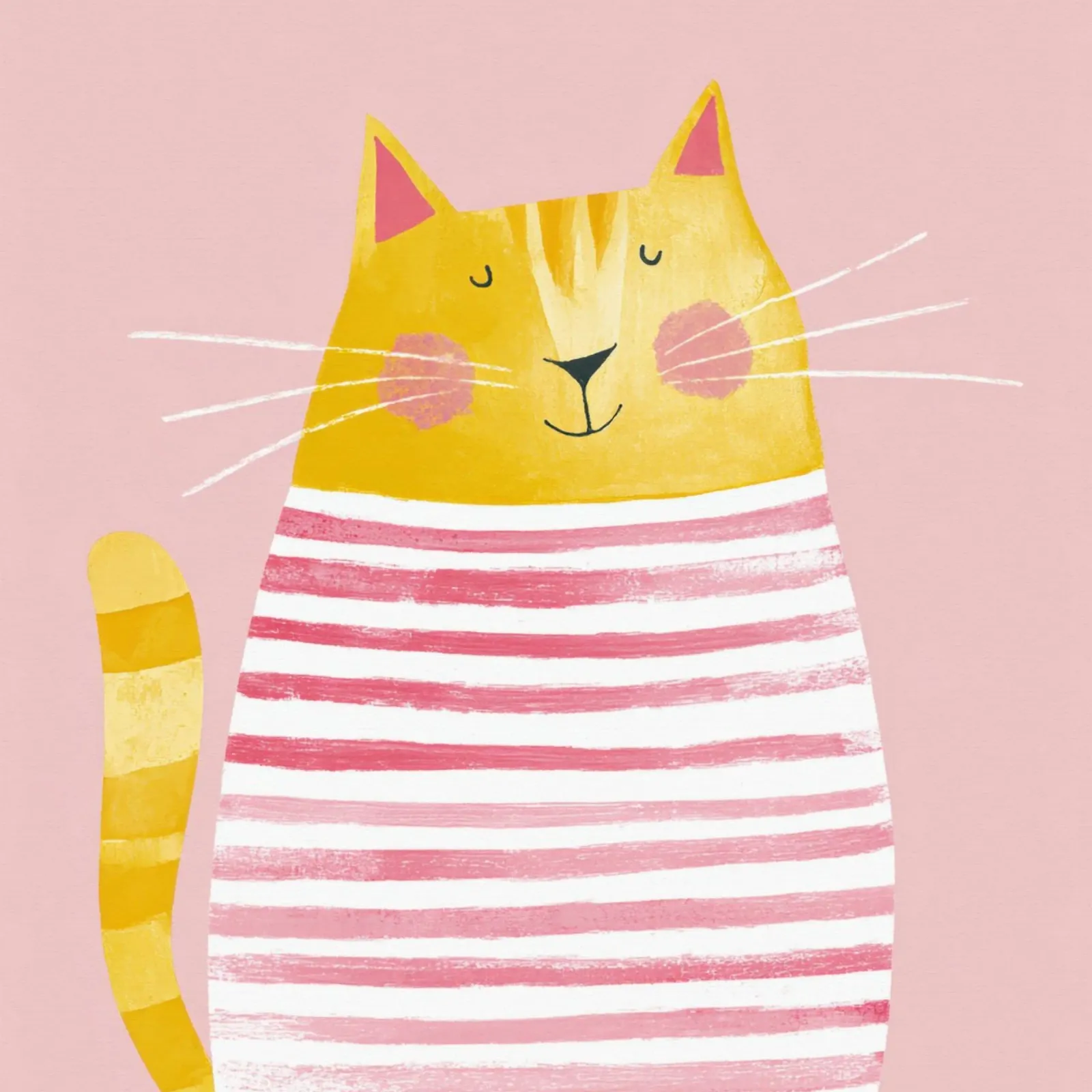 Gatto giallo con camicia a righe rosa che sorride Bambini Arte poster con telaio in plastica da Modern Muse