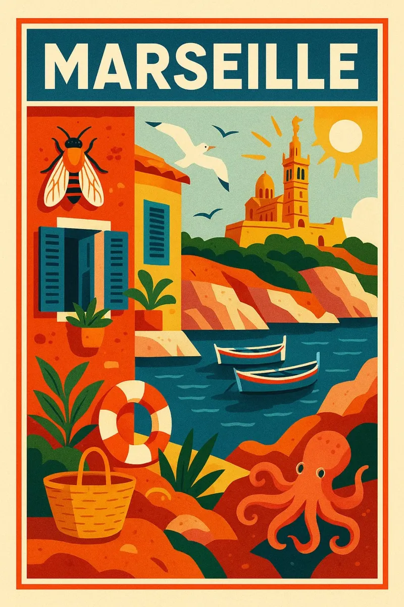 MARSIGLIA - L'éclat du Sud poster con telaio in alluminio da JETLAG | affiches voyage