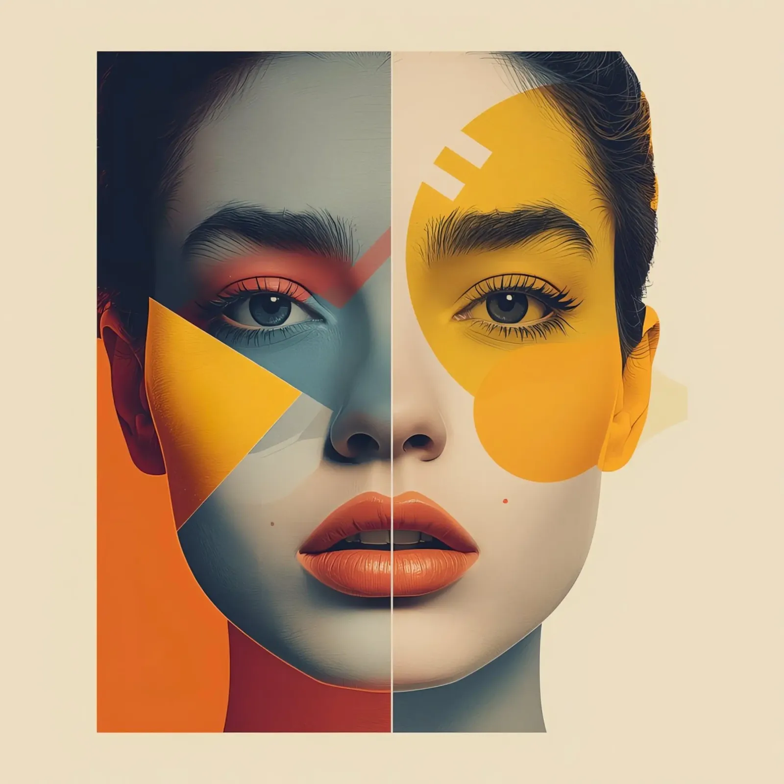 Woman's Face with Geometric Color Blocks poster with wooden frame by DesignDoodle
