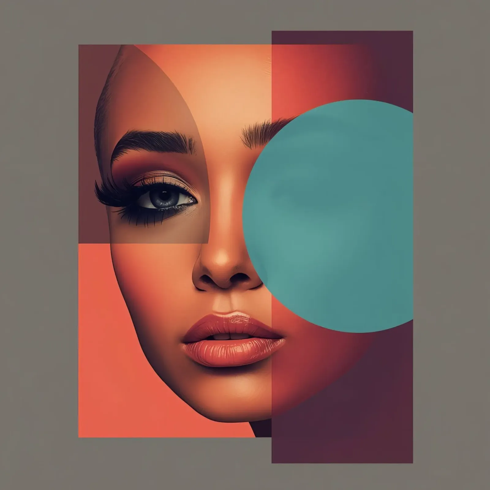 Volto di donna con sovrapposizione geometrica poster con telaio in plastica da DesignDoodle