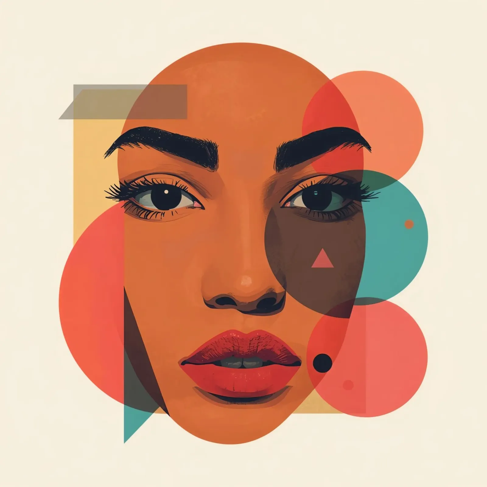 Volto di donna con sovrapposizione di forme geometriche poster con telaio in legno da DesignDoodle