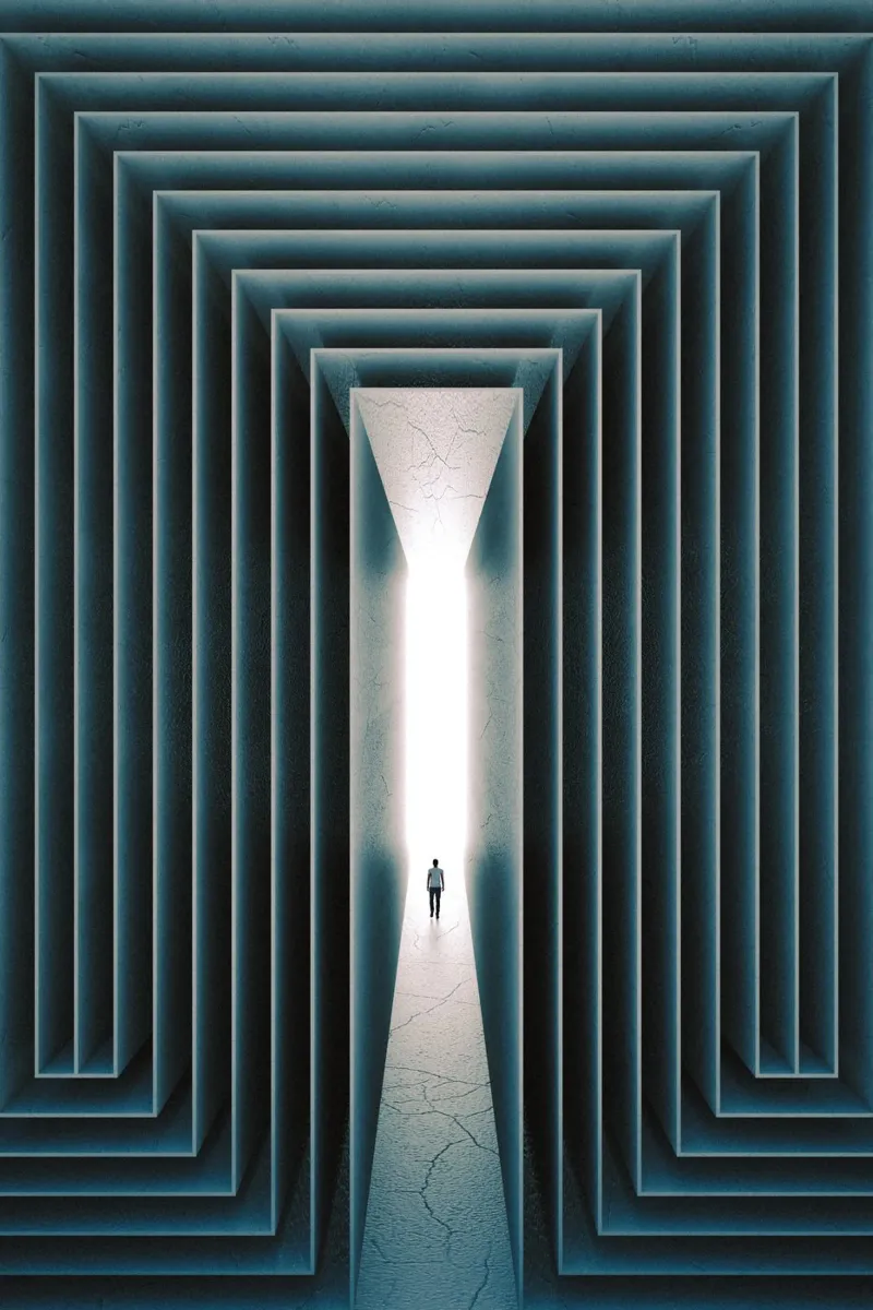 Il cammino verso la luce poster con telaio in legno da undarstellbar Christliche Poster