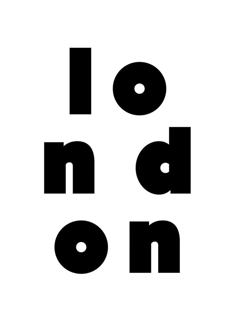 London 2 canvas met Baklijst van The Type Club Tokyo