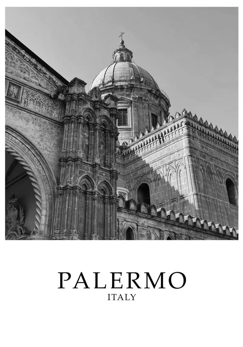 Palermo Sicily Italy Architecture Scene Greyscale canvas with Floater frame by Charnwood Prints