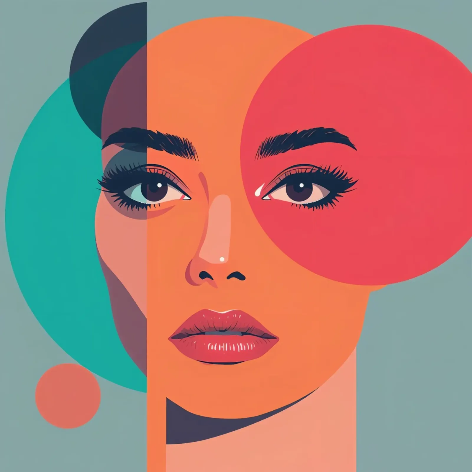Volto di donna con forme geometriche poster con telaio in legno da DesignDoodle