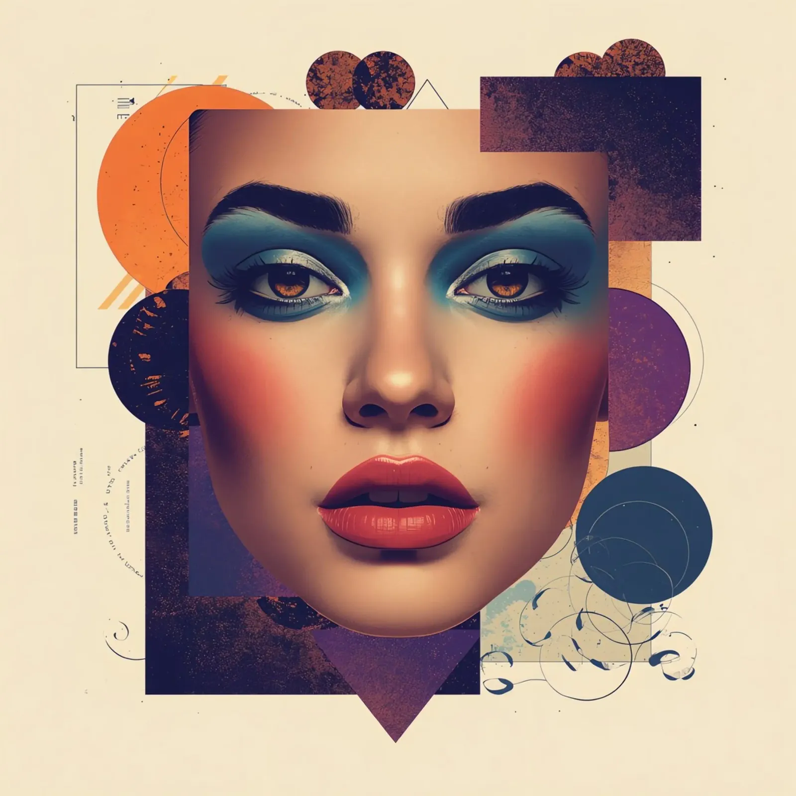 Volto di donna con trucco e forme geometriche pastello poster con telaio in plastica da DesignDoodle