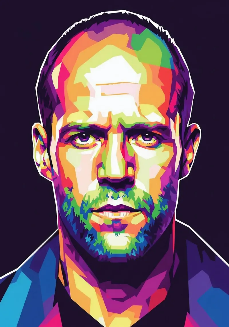 Ritratto pop art di Jason Statham poster con telaio in alluminio da Hantamrata