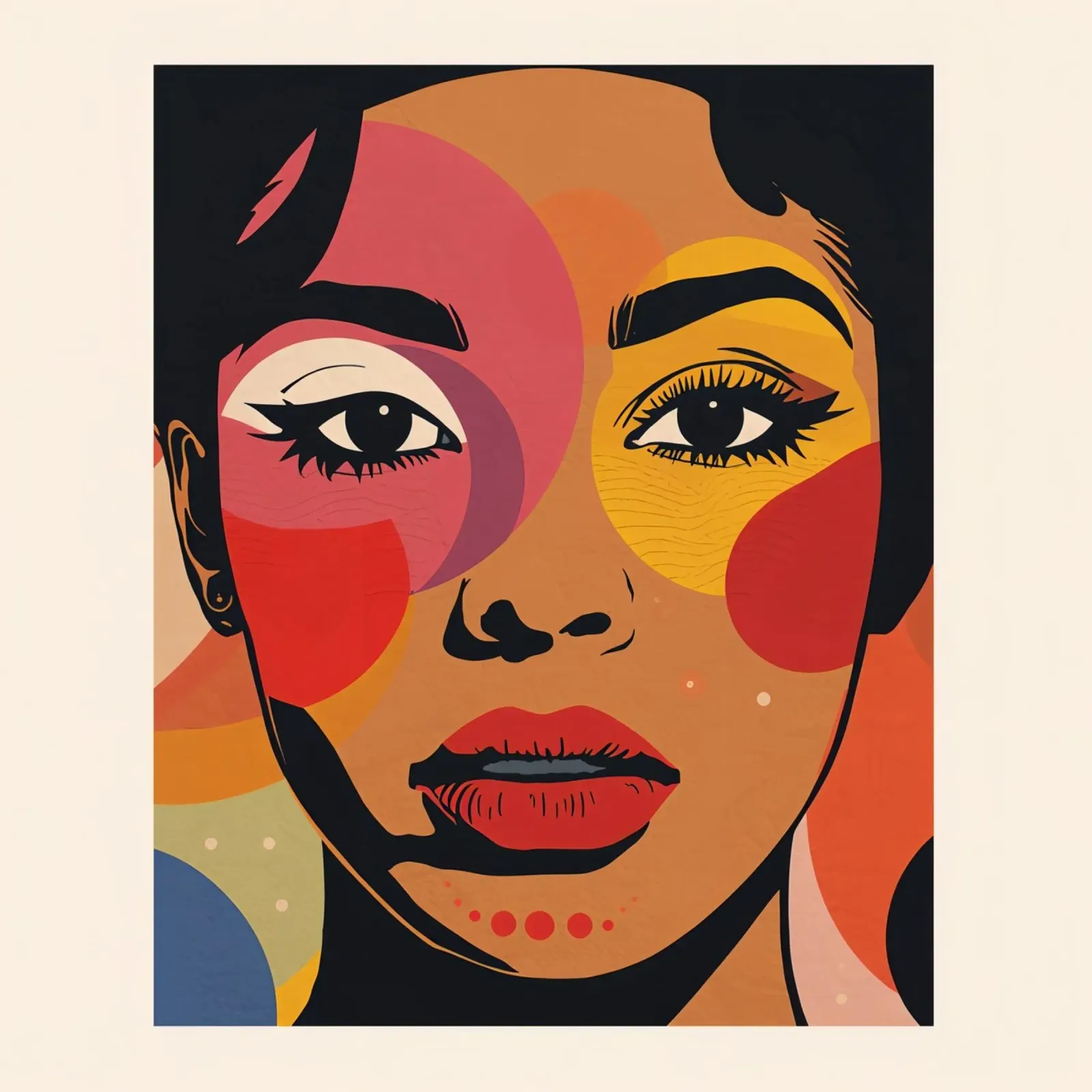 Ritratto di donna con illustrazione di forme geometriche colorate poster con telaio in alluminio da DesignDoodle