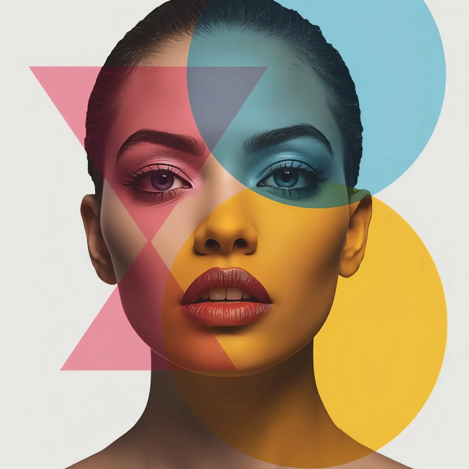 Ritratto di donna con forme geometriche e colori vivaci poster con telaio in plastica da DesignDoodle