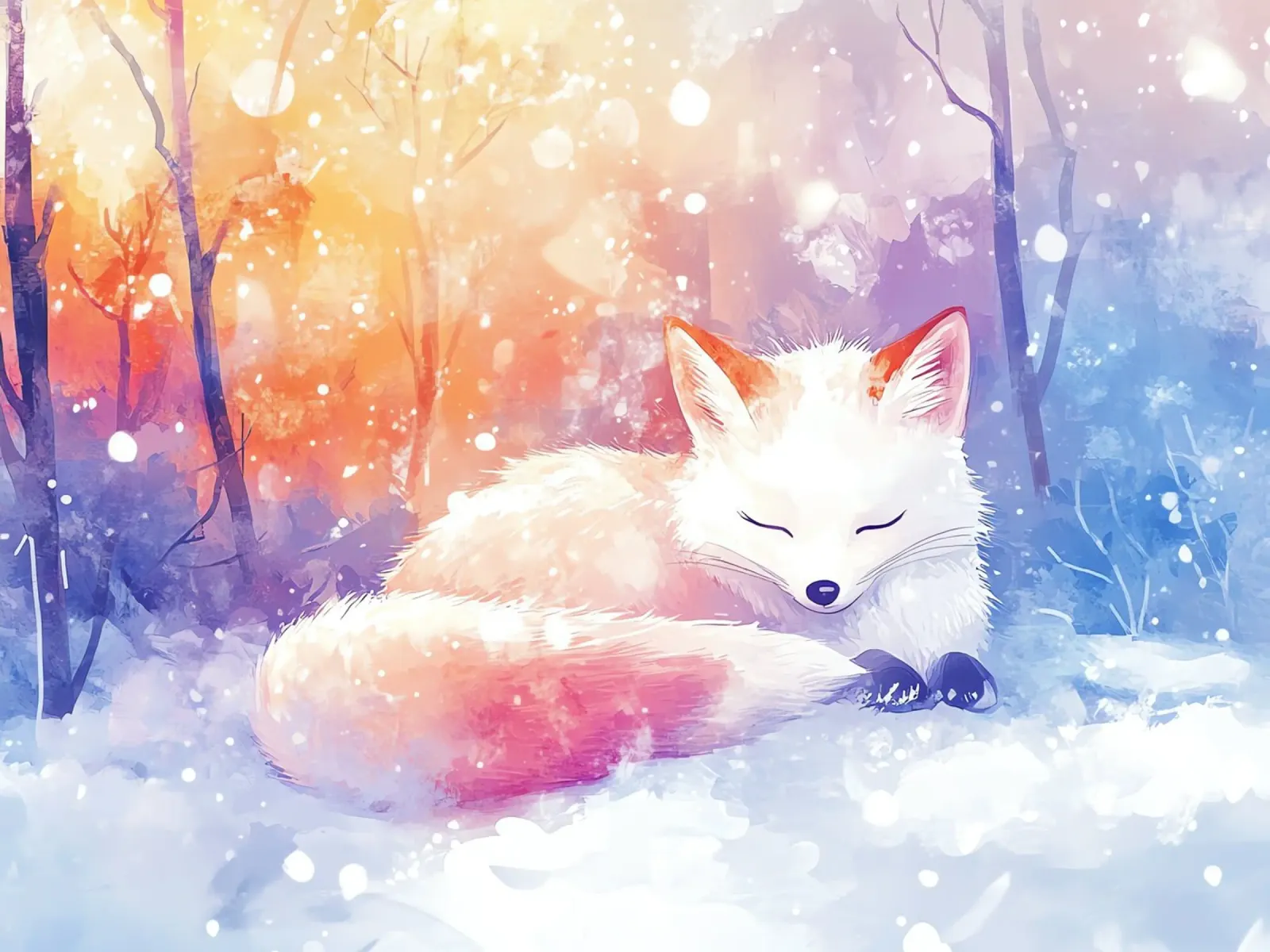 Il sonno invernale della piccola volpe poster con telaio in plastica da Théïa's Fantasia World