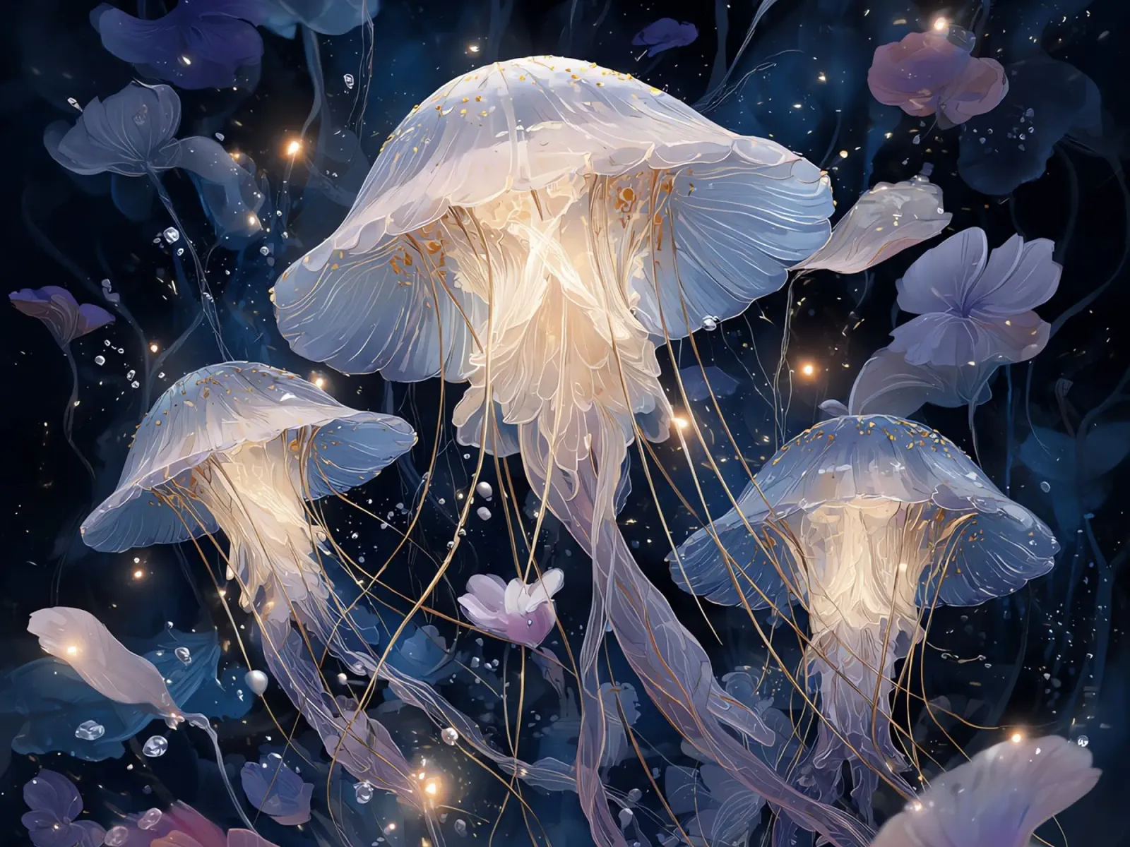 Le Meduse bianche, danzatrici di luce poster con telaio in plastica da Théïa's Fantasia World